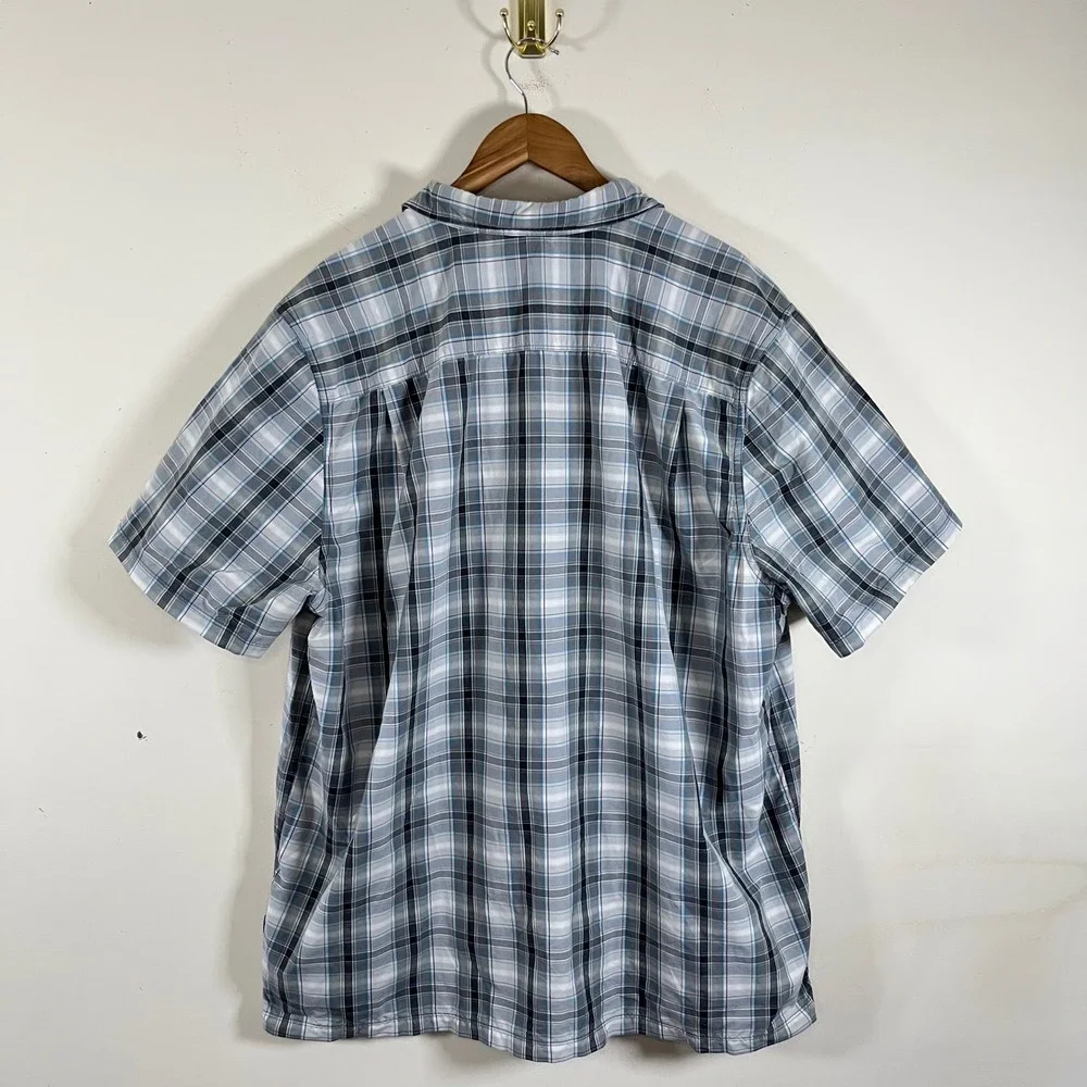 The North Face Short Sleeve Plaid Button Down Utility Gorpcore Blue Grey Sz XXL